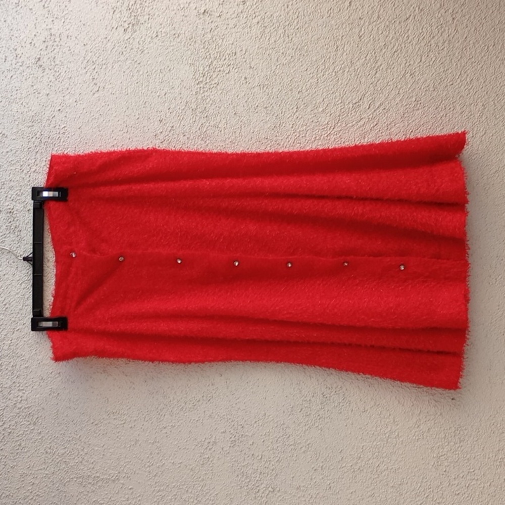 Vintage Red Fuzzy Knit Midi Skirt A-Line Holiday Fit Retro Chic Fall Winter 4-6 - Picture 7 of 17